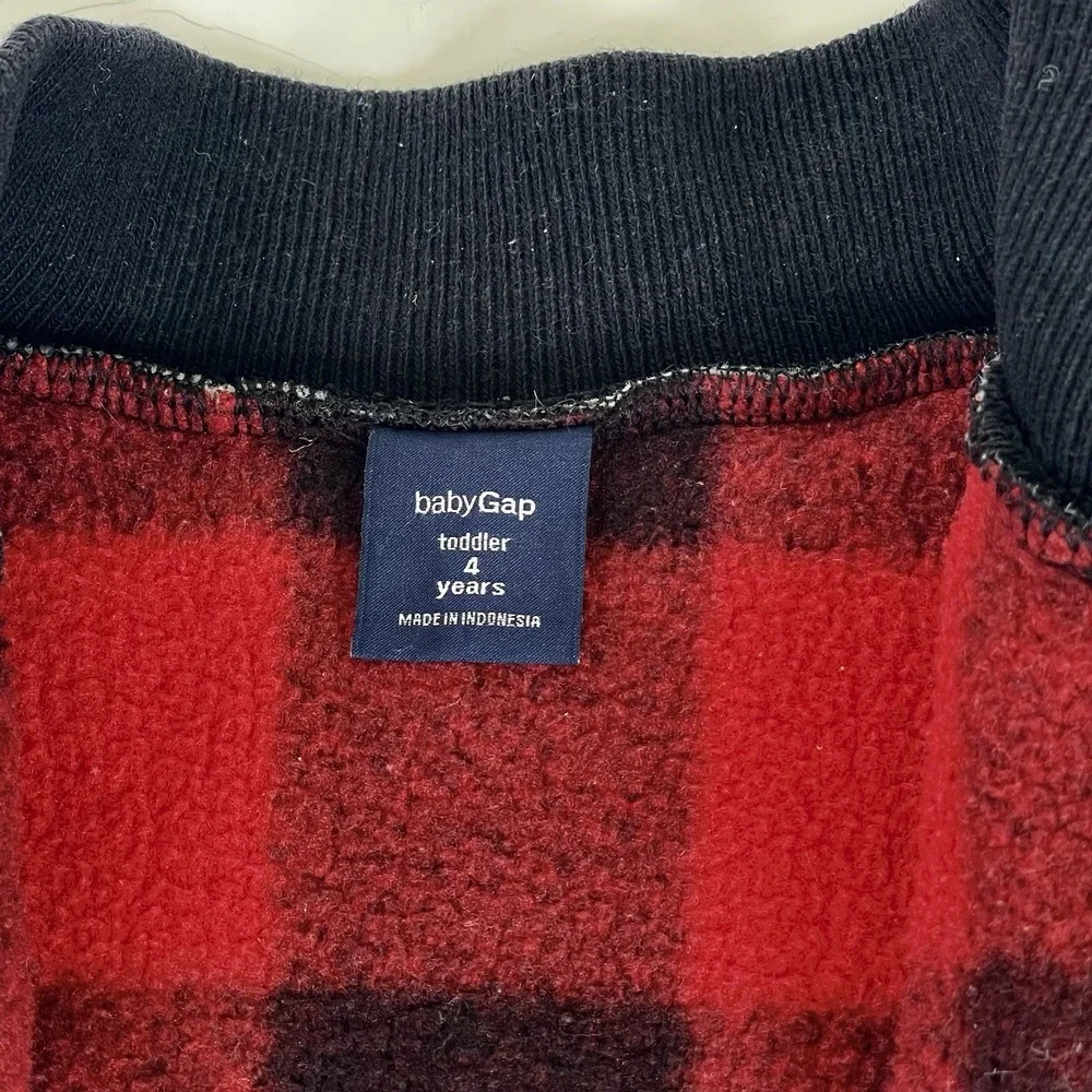 Baby‎ Gap Toddler 4Y Red Black Buffalo Plaid Full Zip Sweater Jacket Quilted